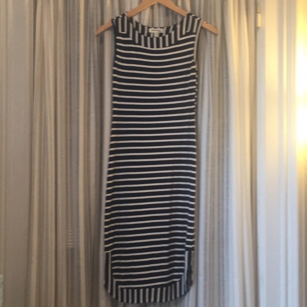 Navy and white striped fitted dress